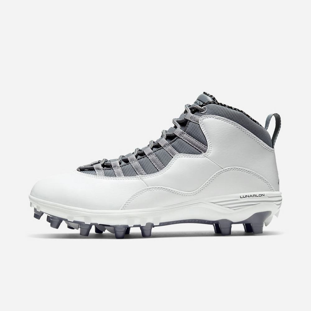 Crampon De Foot Nike Jordan 10 TD Mid Blanche 3692-750 White/Light Steel Heather/Cool Grey Homme | FBX-39658001